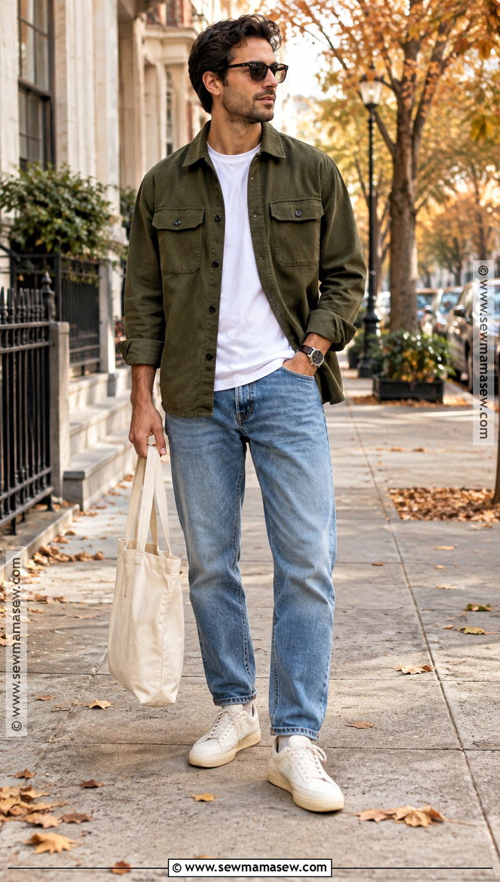 Autumn Overshirt With Relaxed Jeans Outfit - 15 autumn men outfit ideas 2026