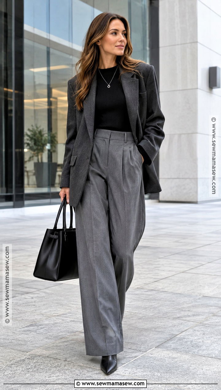 Autumn Oversized Blazer And Wide Leg Trousers Outfit - 15 autumn style ideas