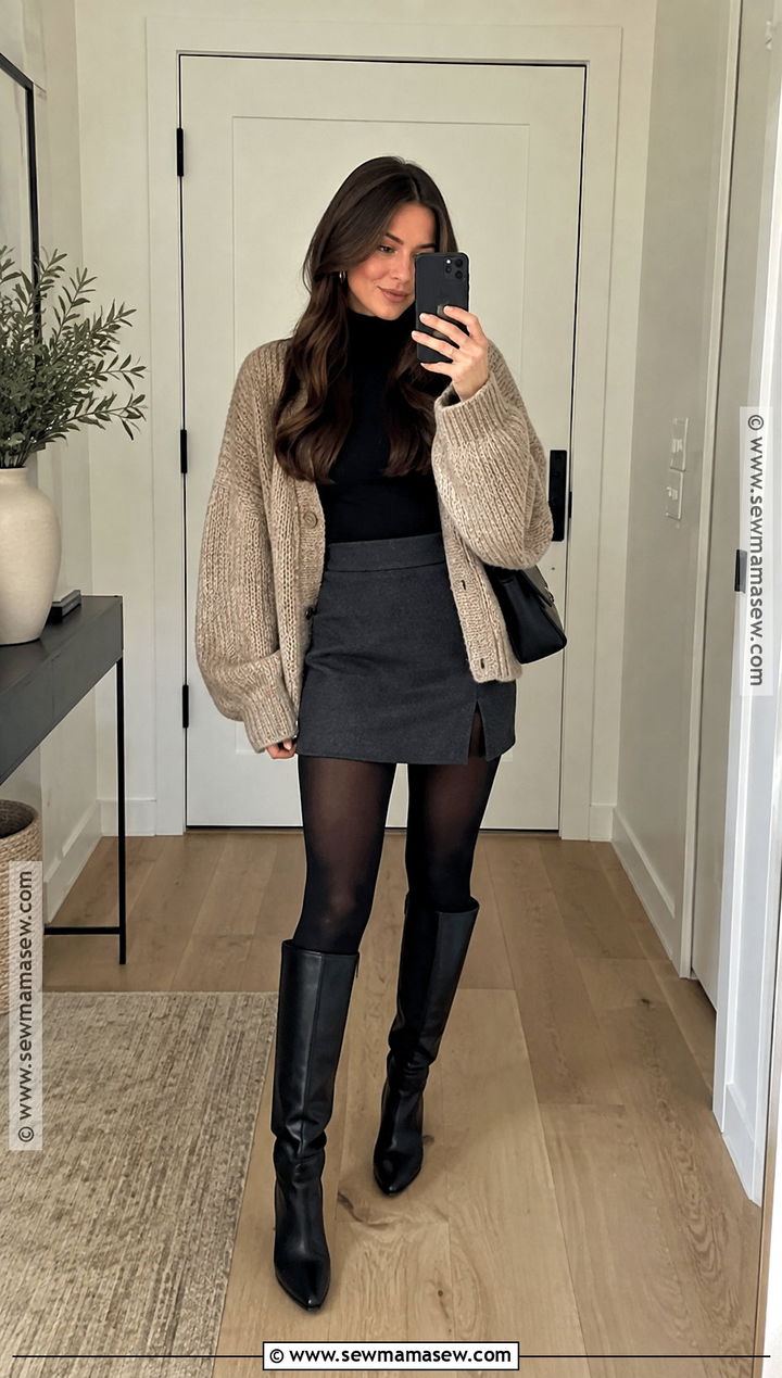 Autumn Oversized Cardigan And Mini Skirt Outfit - 15 stylish outfits 2026 autumn