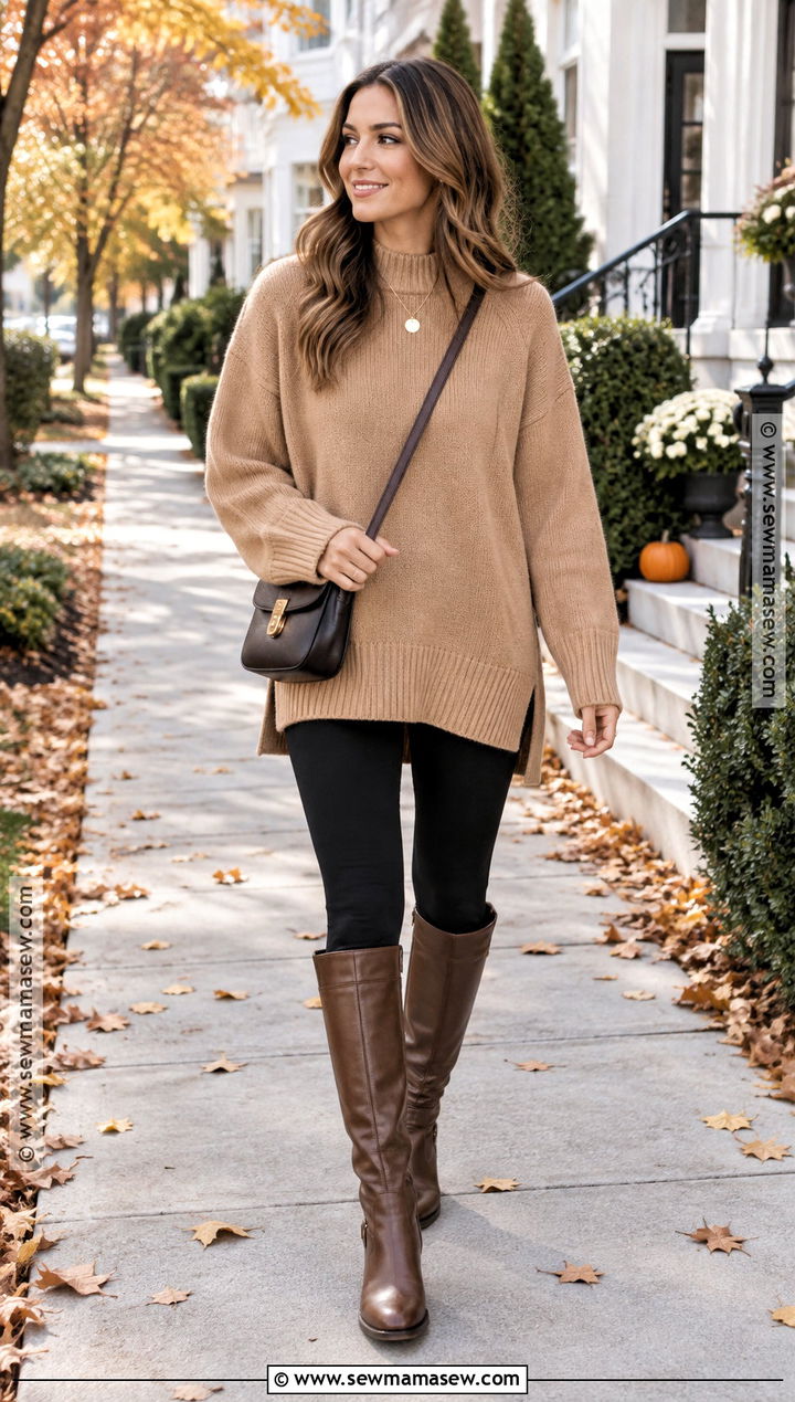 Autumn Oversized Sweater With Leggings And Boots - 20 Cozy Sweaters Autumn