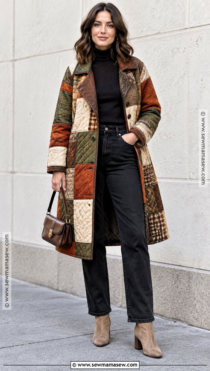 Autumn Patchwork Coat And Black Jeans Outfit - 25 2026 autumn outfits