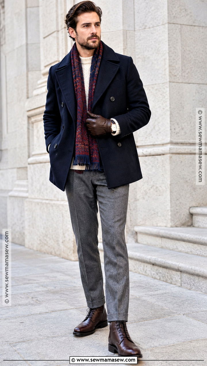 Autumn Peacoat Outfit With Gray Trousers - 20 Men Autumn Style Ideas