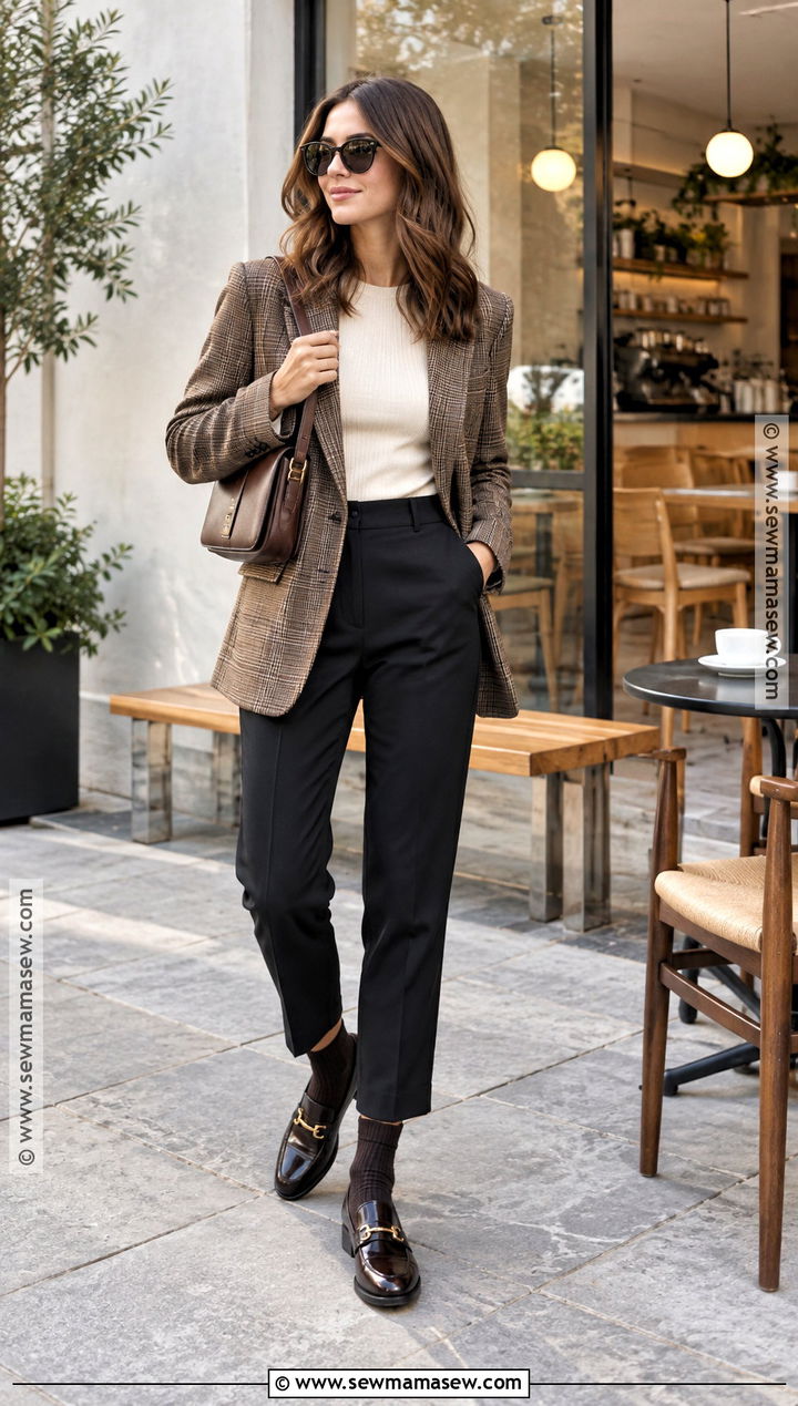 Autumn Plaid Blazer And Loafers Outfit - 30 autumn outfit ideas