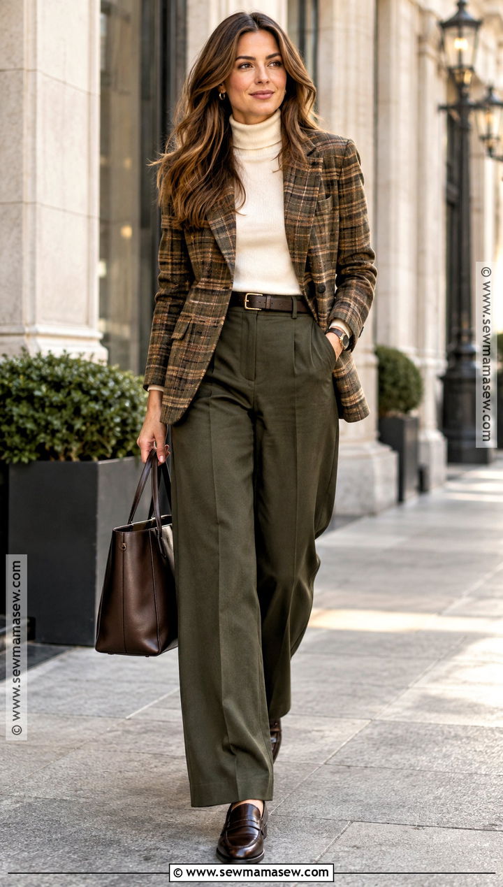 Autumn Plaid Blazer And Tailored Trousers Outfit - 20 autumn outfits elegant classy