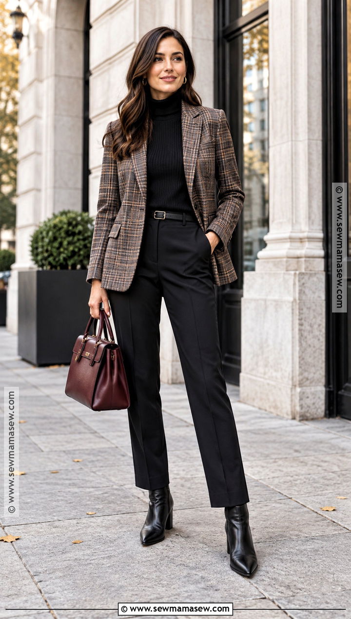 Autumn Plaid Blazer With Black Basics - 30 autumn outfits