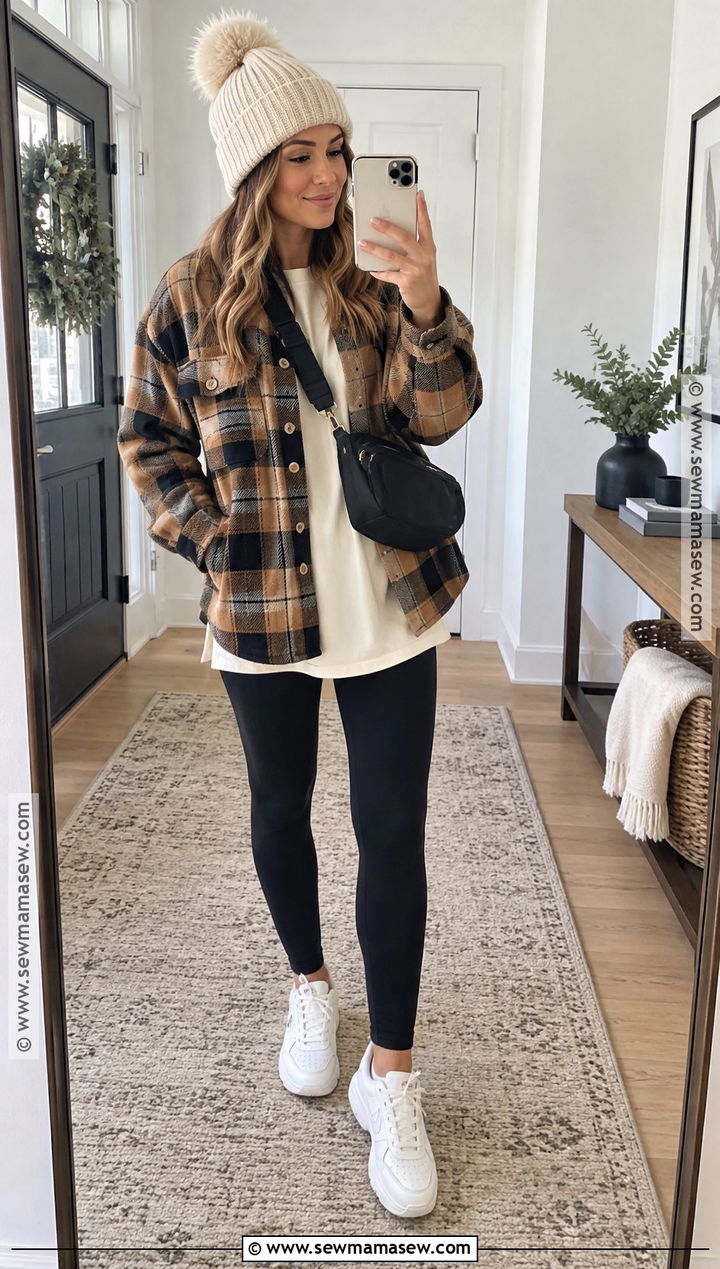 Autumn Plaid Shacket And Leggings Outfit - 25 autumn ootd ideas