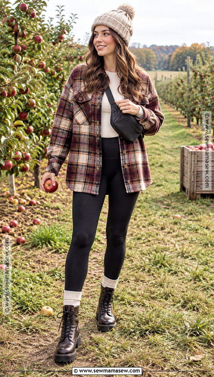 Autumn Plaid Shacket and Leggings Outfit - 15 Autumn Themed Clothes
