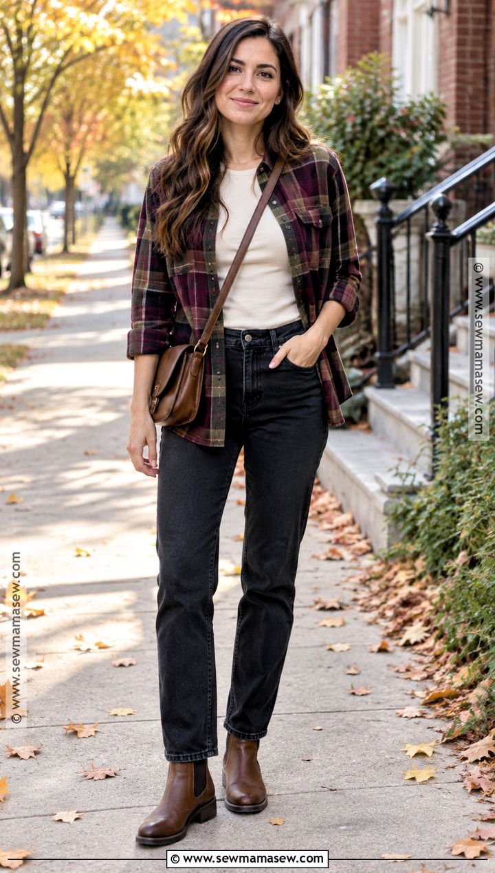Autumn Plaid Shirt And Black Jeans Outfit - 25 ootd autumn ideas
