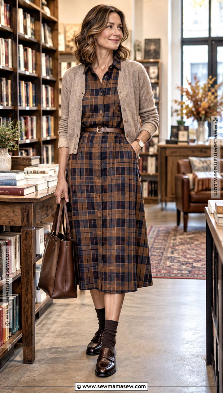 Autumn Plaid Shirt Dress With Loafers - 20 autumn dresses casual