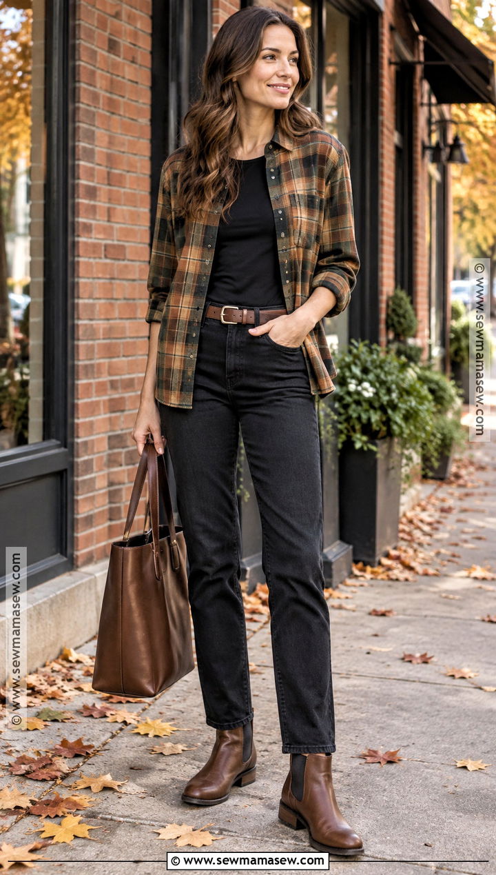Autumn Plaid Shirt and Black Jeans Outfit - 25 outfit ideas for autumn
