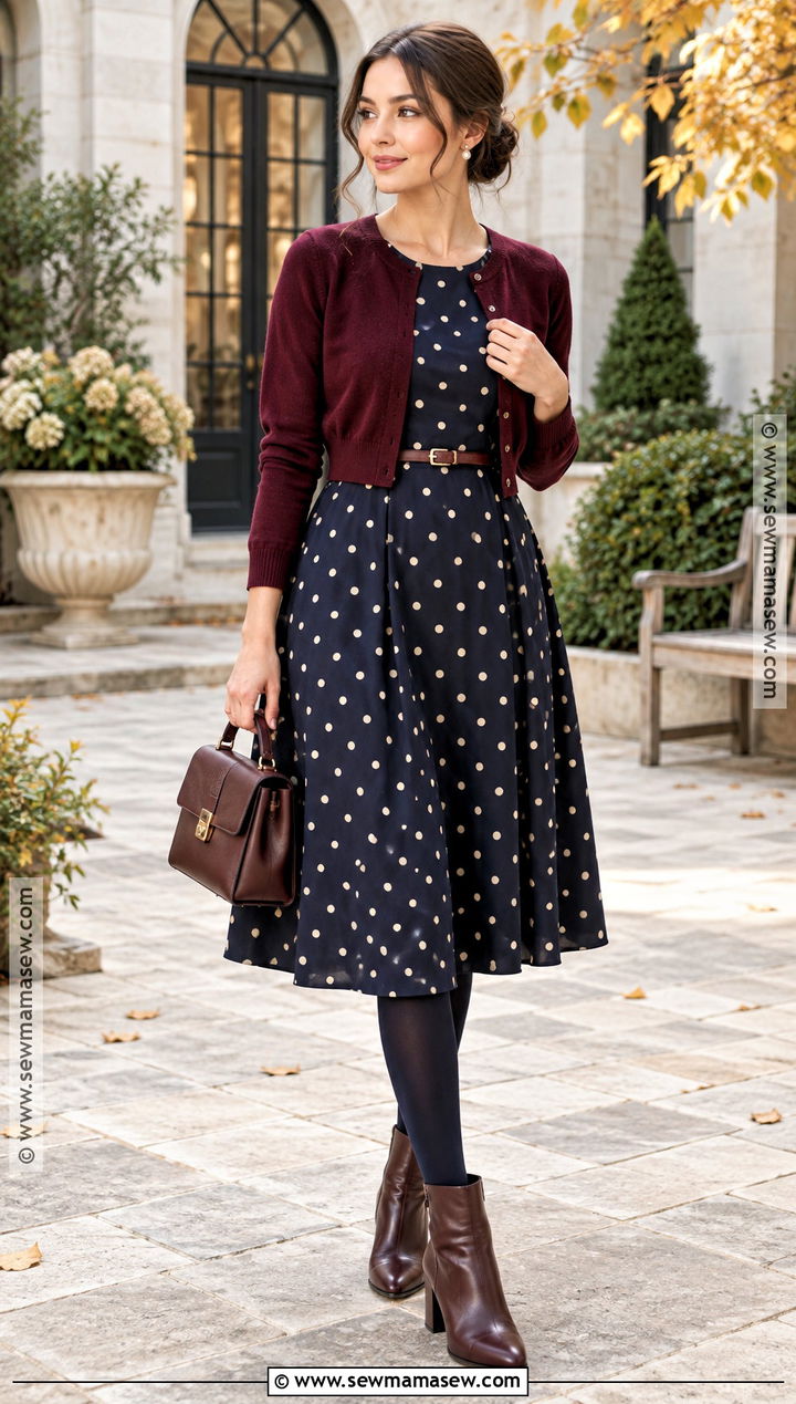 Autumn Polka Dot Dress Outfit - 15 Autumn Patterned Clothing Ideas
