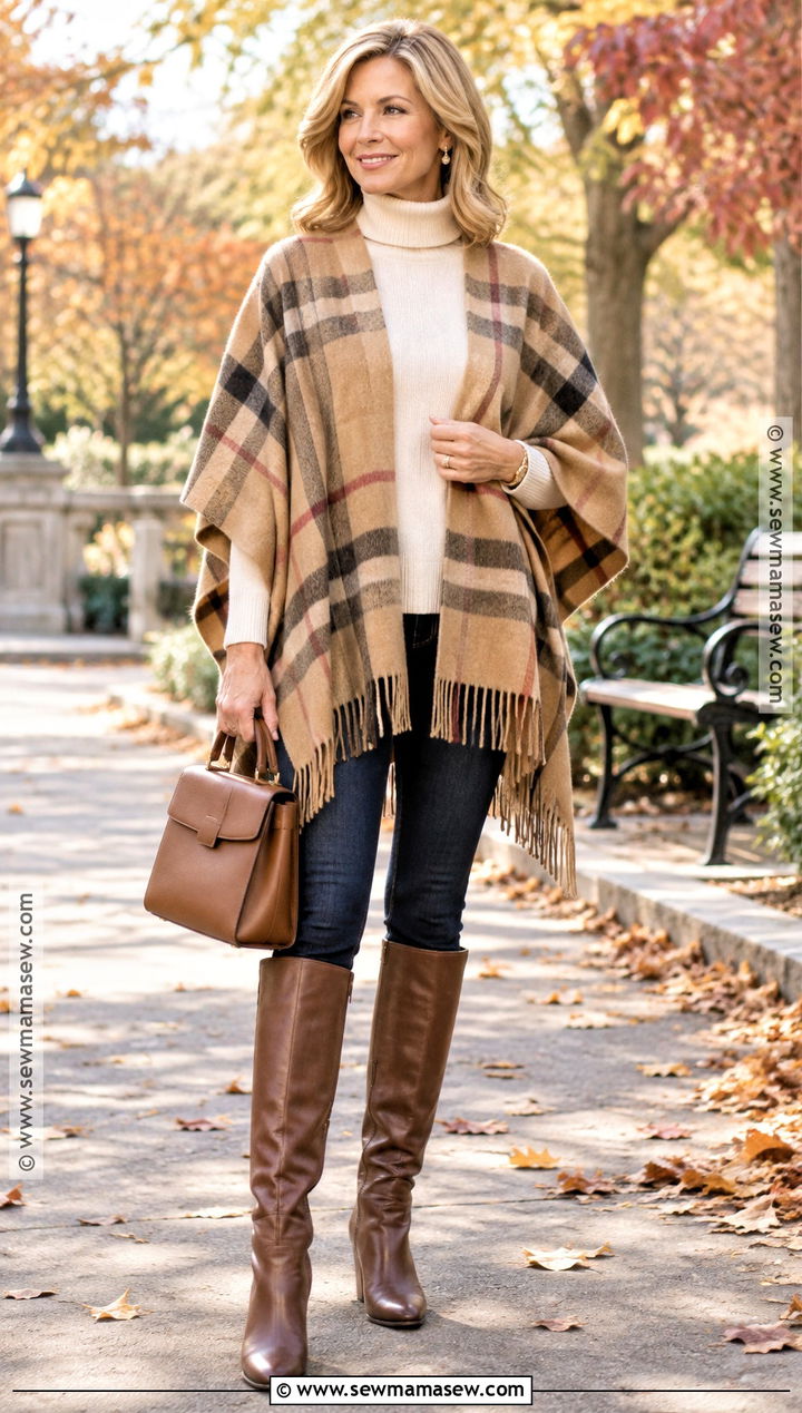 Autumn Poncho And Skinny Jeans Outfit - 30 autumn outfit ideas