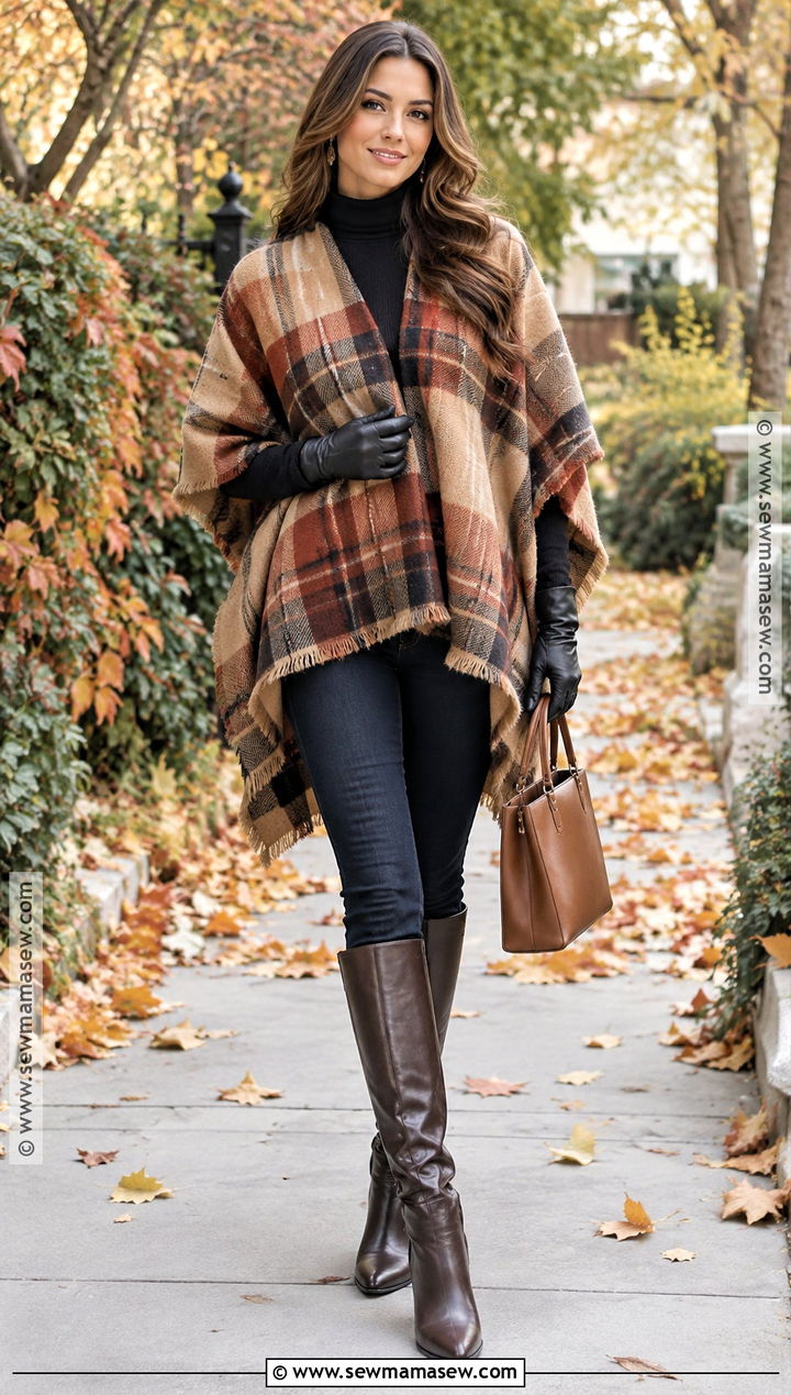 Autumn Poncho And Skinny Jeans Outfit - 25 autumn warm outfit ideas