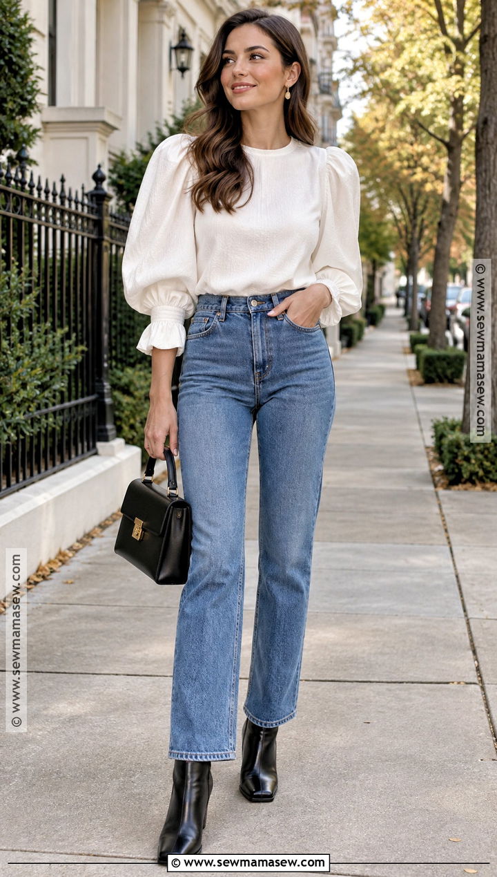 Autumn Puff Sleeve Blouse And Jeans Outfit - 20 autumn fashion 2026 australia ideas