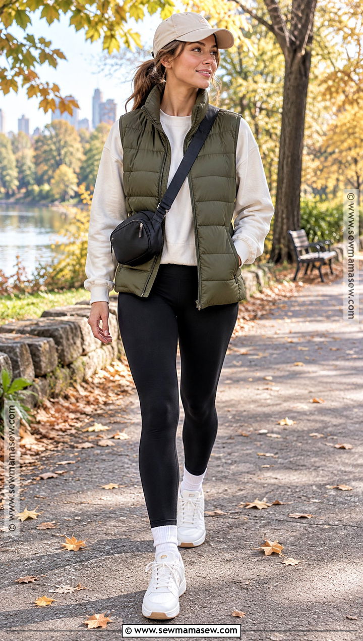 Autumn Puffer Vest And Leggings Outfit - 15 Autumn Style Clothes