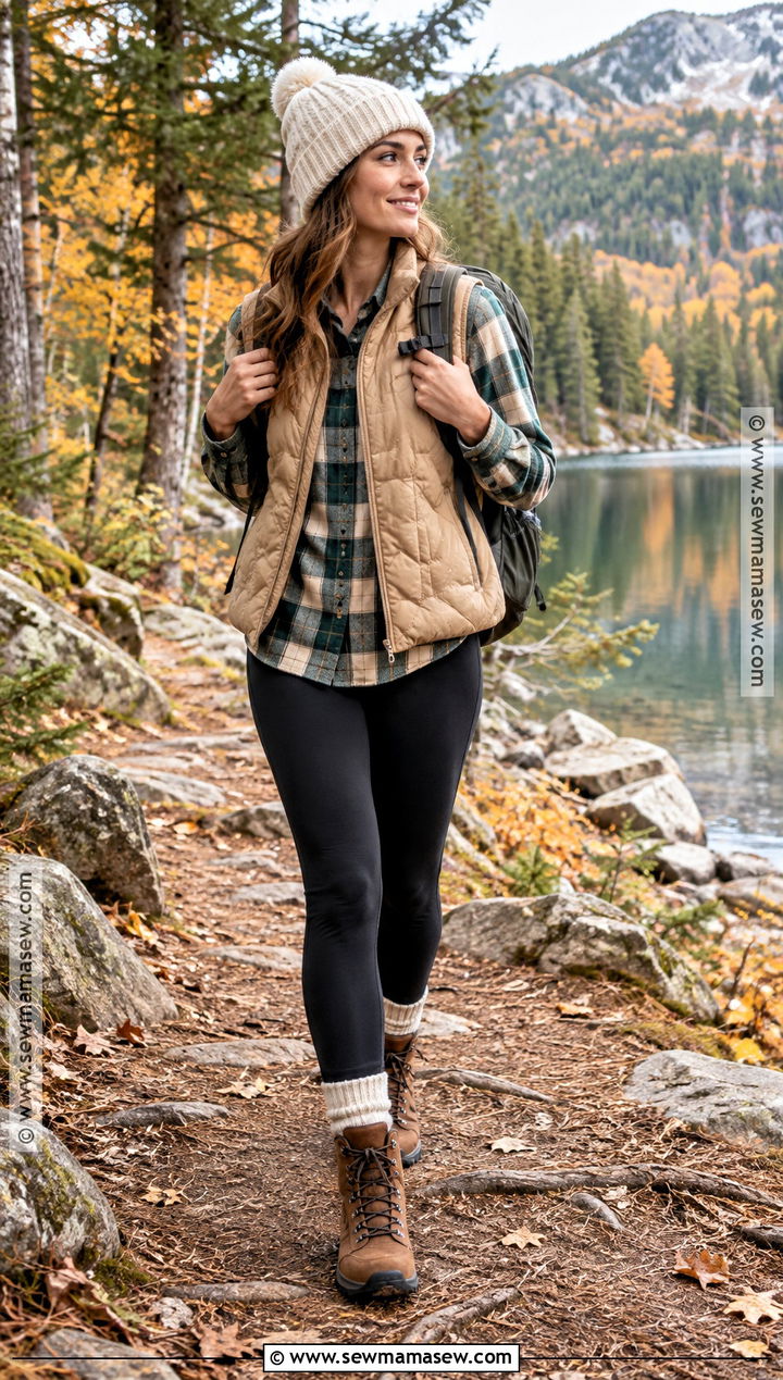 Autumn Puffer Vest And Leggings Outfit - 20 autumn outfits photoshoot