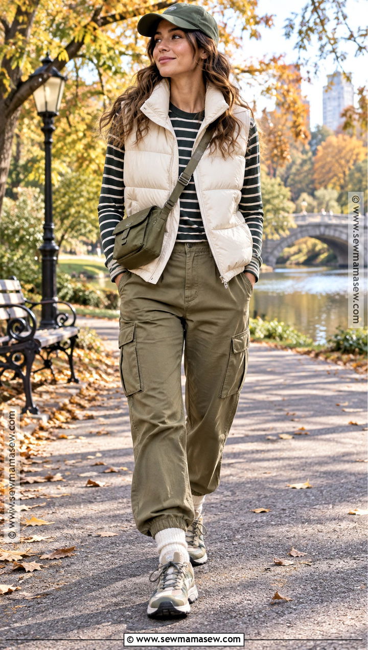 Autumn Puffer Vest and Cargo Pants Outfit - 15 Autumn Themed Clothes