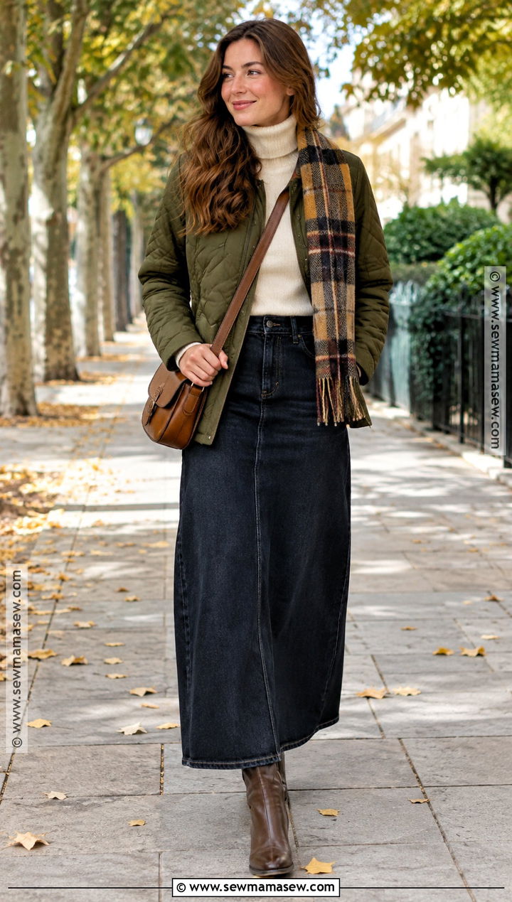 Autumn Quilted Jacket And Maxi Skirt Outfit - 25 autumn fashion ideas for women