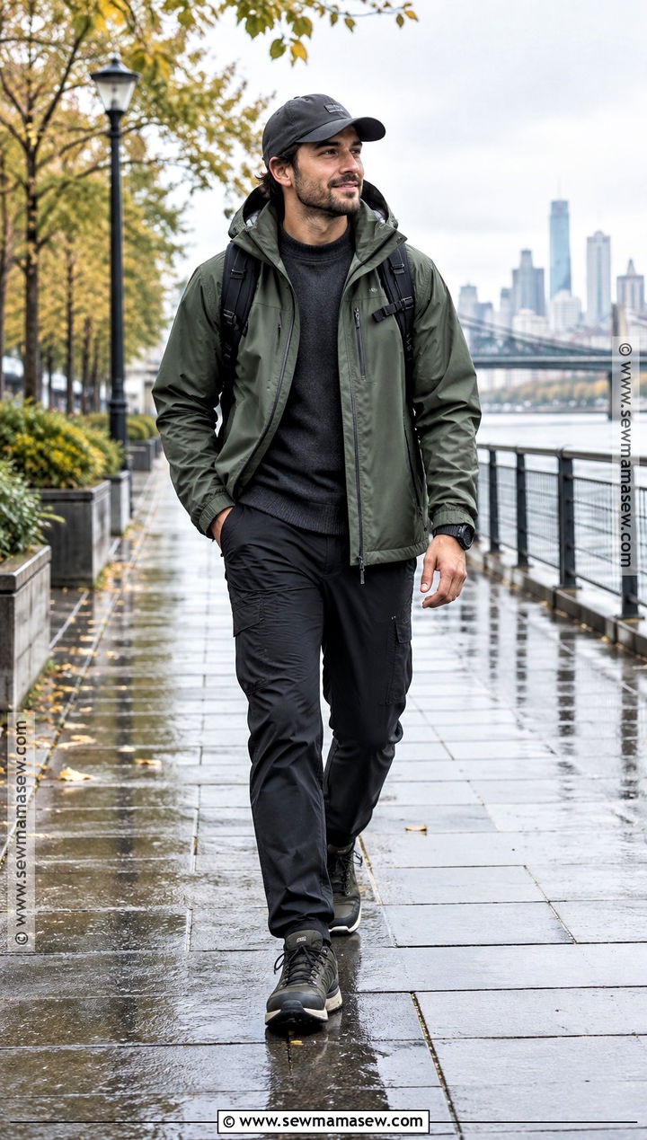 Autumn Rain Jacket Outfit With Technical Pants - 20 Men Autumn Style Ideas