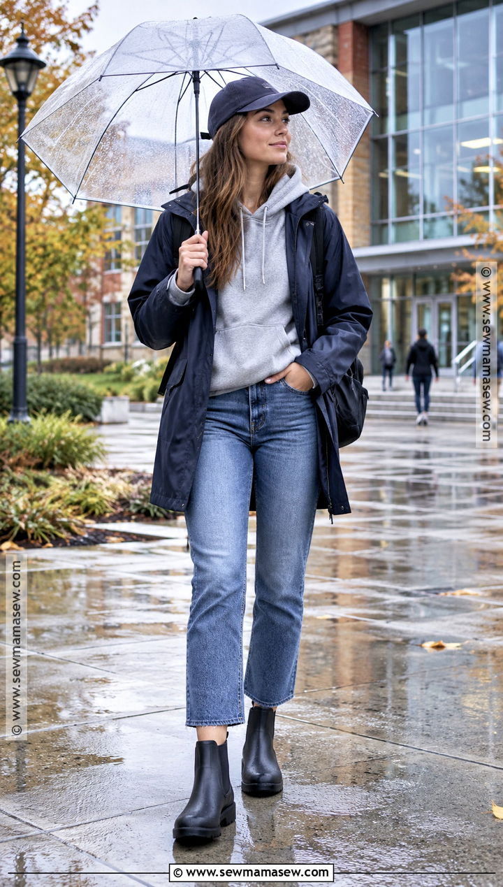 Autumn Rain Outfit With Hoodie And Straight Jeans - 20 Autumn Rain Outfits