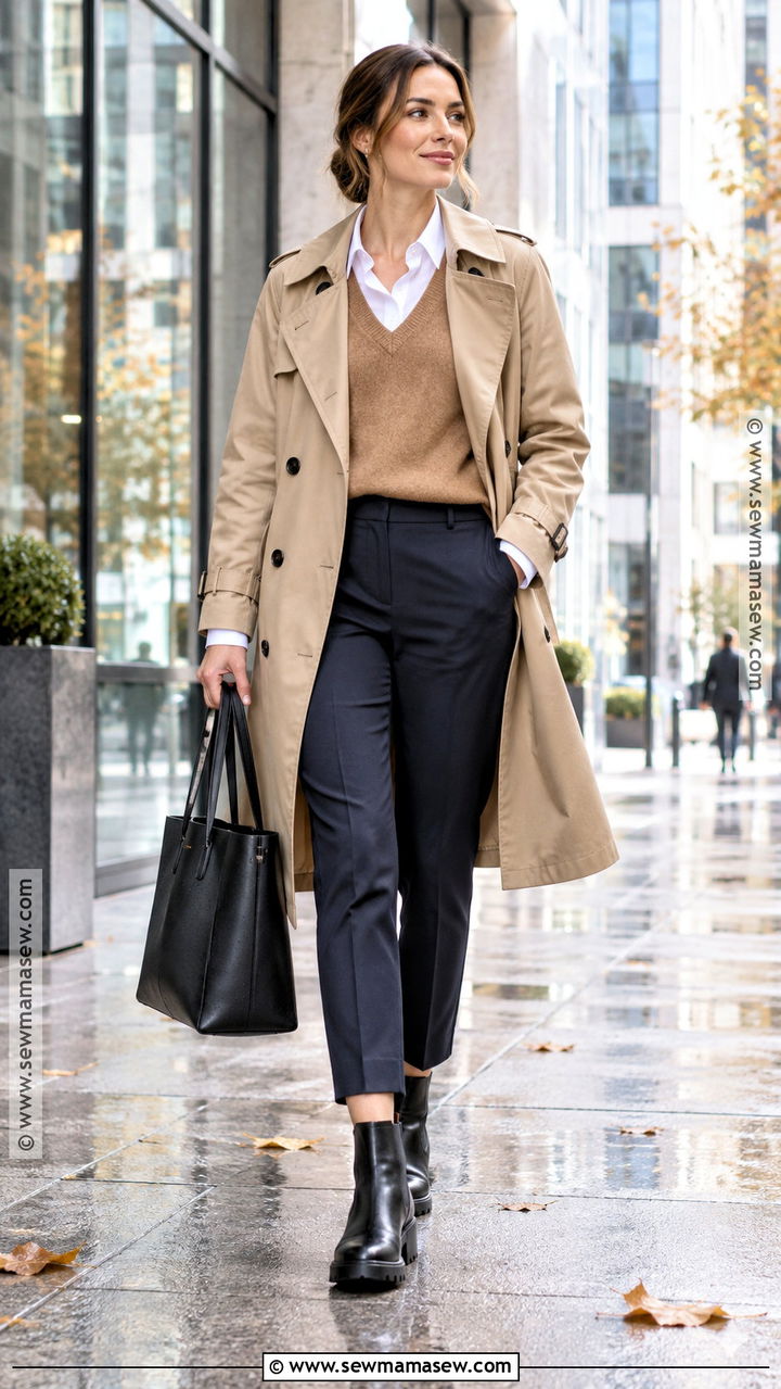 Autumn Rain Outfit With Knit Vest And Cropped Trousers - 20 Autumn Rain Outfits