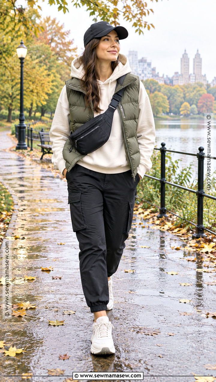 Autumn Rain Outfit With Puffer Vest And Waterproof Sneakers - 20 Autumn Rain Outfits