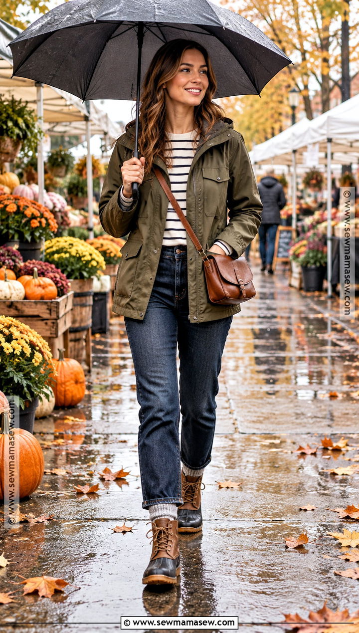 Autumn Rain Outfit With Utility Jacket And Dark Jeans - 20 Autumn Rain Outfits