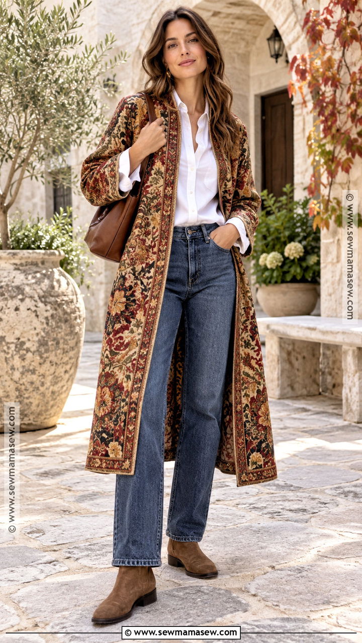 Autumn Robe Coat And Jeans Outfit - 20 Autumn Fashion Trends