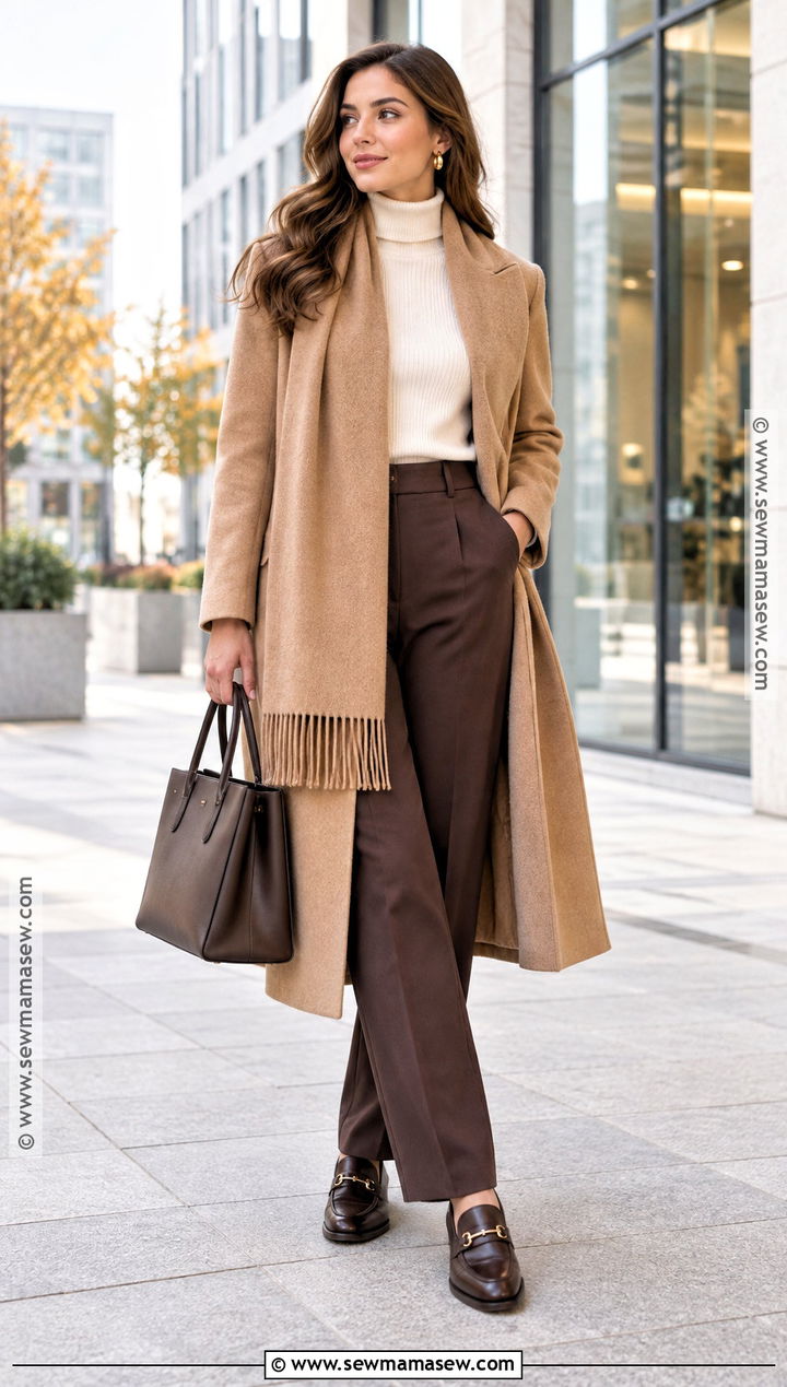 Autumn Scarf Coat Outfit With Tailored Pants - 15 autumn wardrobe ideas 2026