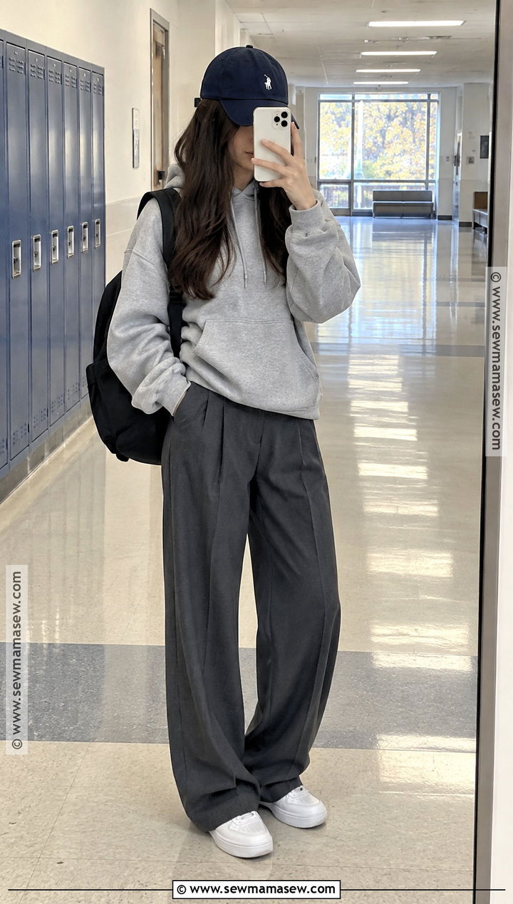 Autumn School Hoodie And Pleated Trousers Outfit - 15 autumn school aesthetic outfits