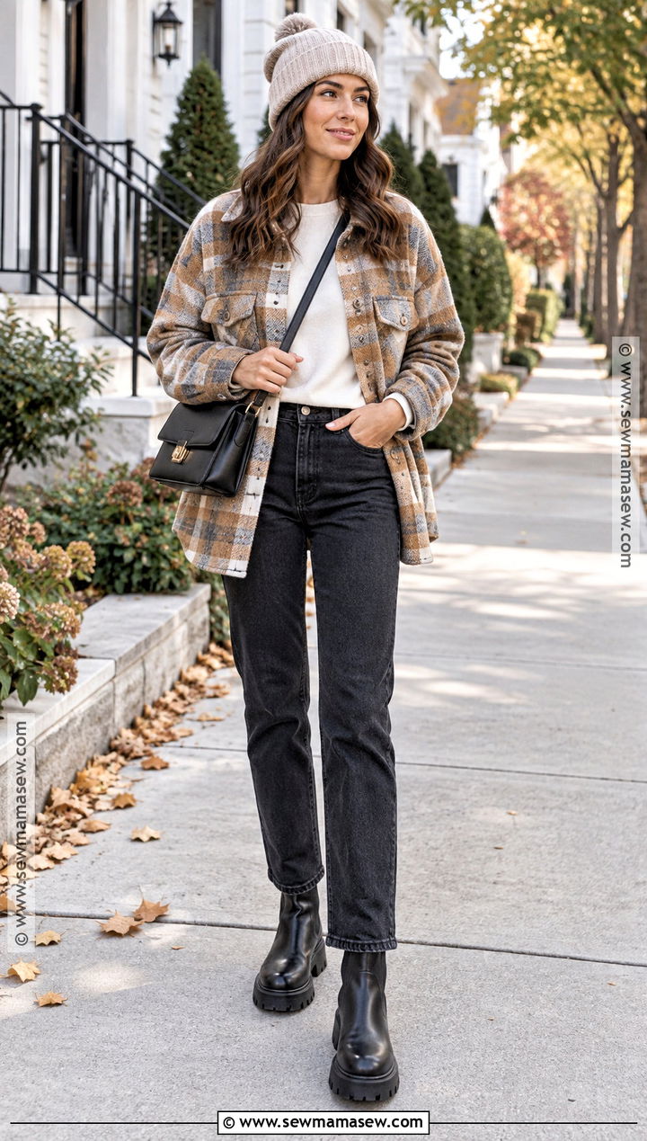 Autumn Shacket And Black Jeans Outfit - 25 autumn wear ideas