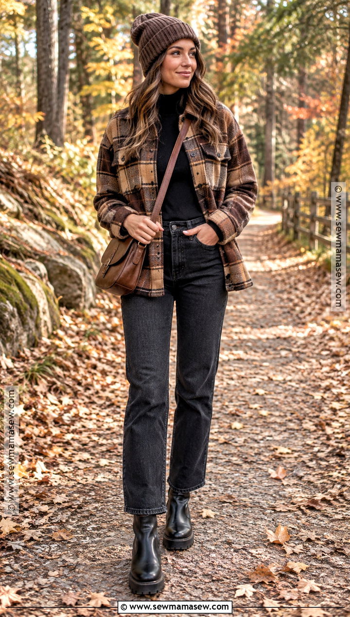 Autumn Shacket And Dark Jeans Outfit - 25 autumn clothing ideas