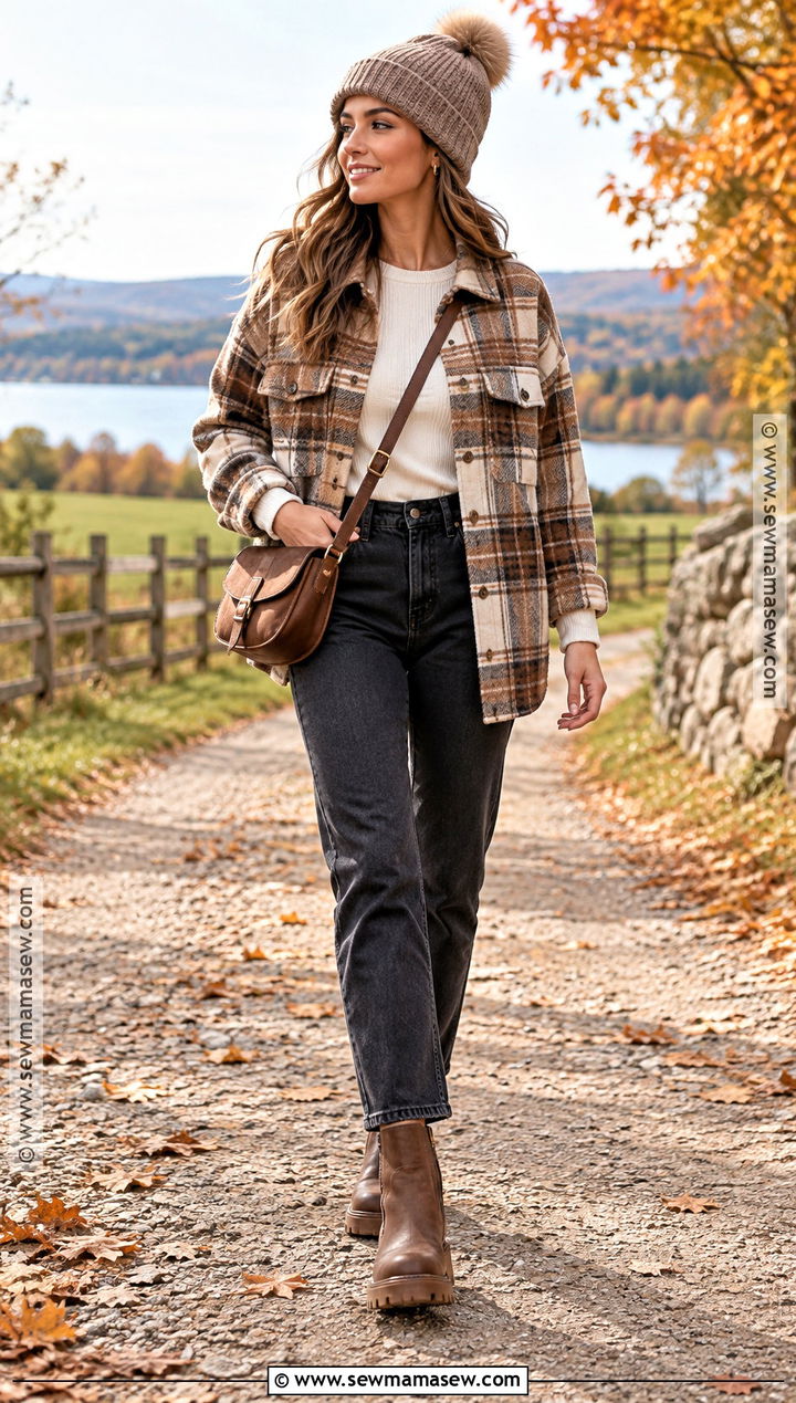 Autumn Shacket And Straight Leg Jeans Outfit - 25 autumn inspo outfit ideas
