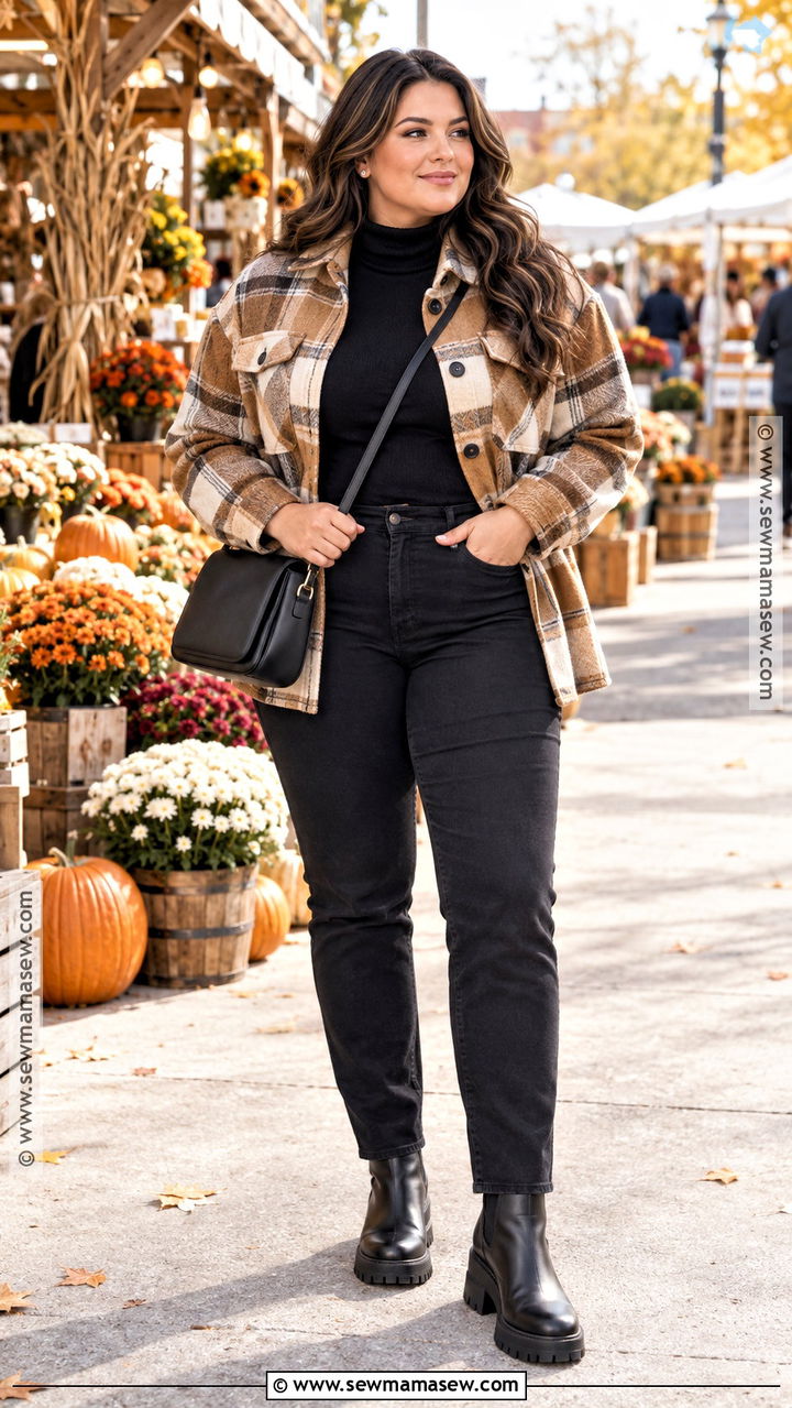Autumn Shacket Turtleneck And Black Jeans Outfit - 20 autumn weekend outfit ideas