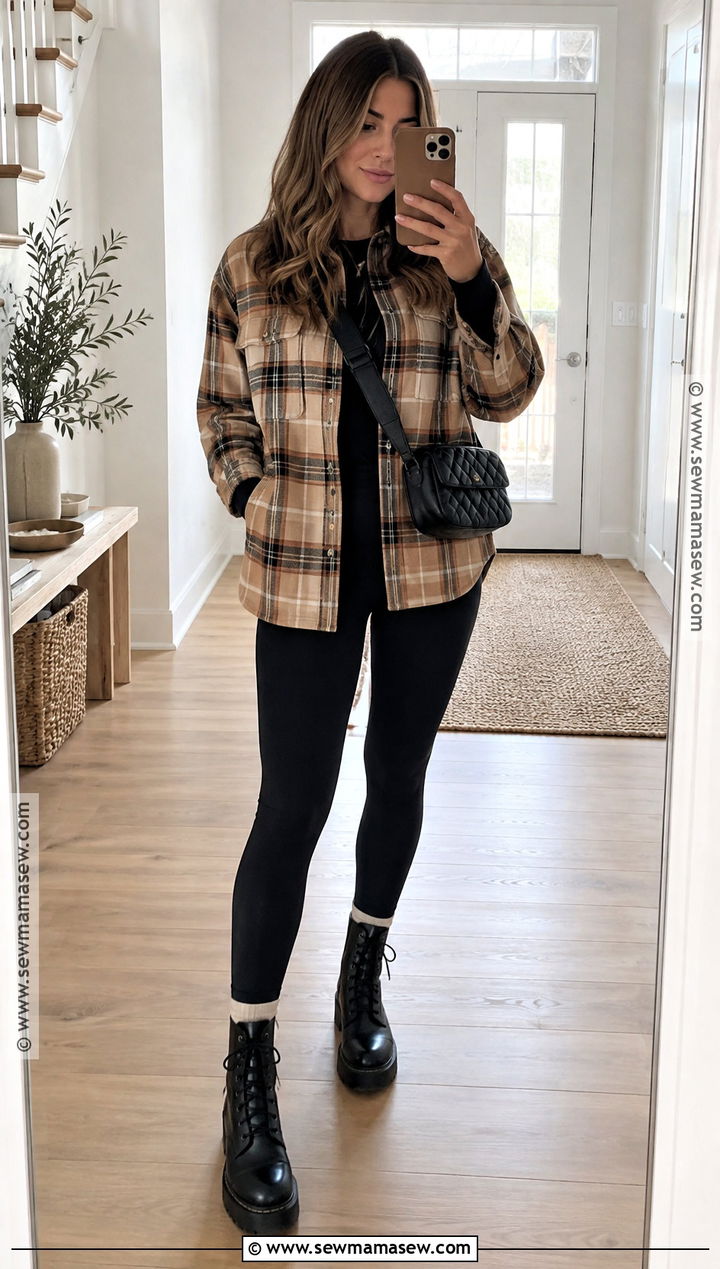 Autumn Shacket With Leggings And Combat Boots - 15 autumn style essentials