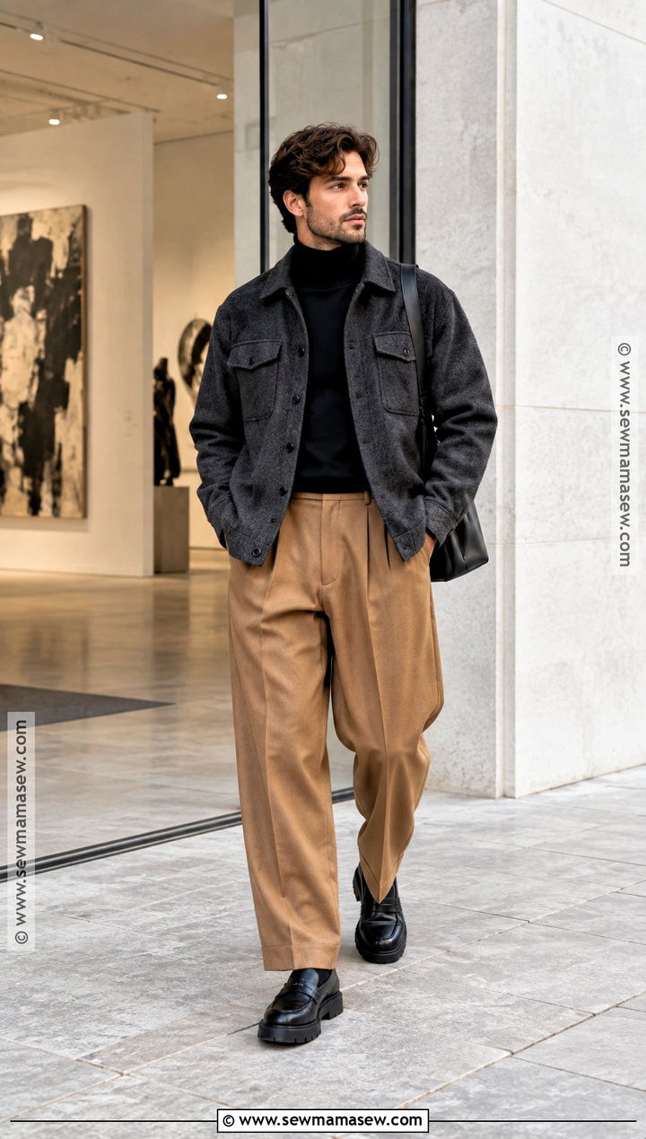 Autumn Shacket With Wide Leg Trousers Outfit - 15 autumn men outfit ideas 2026