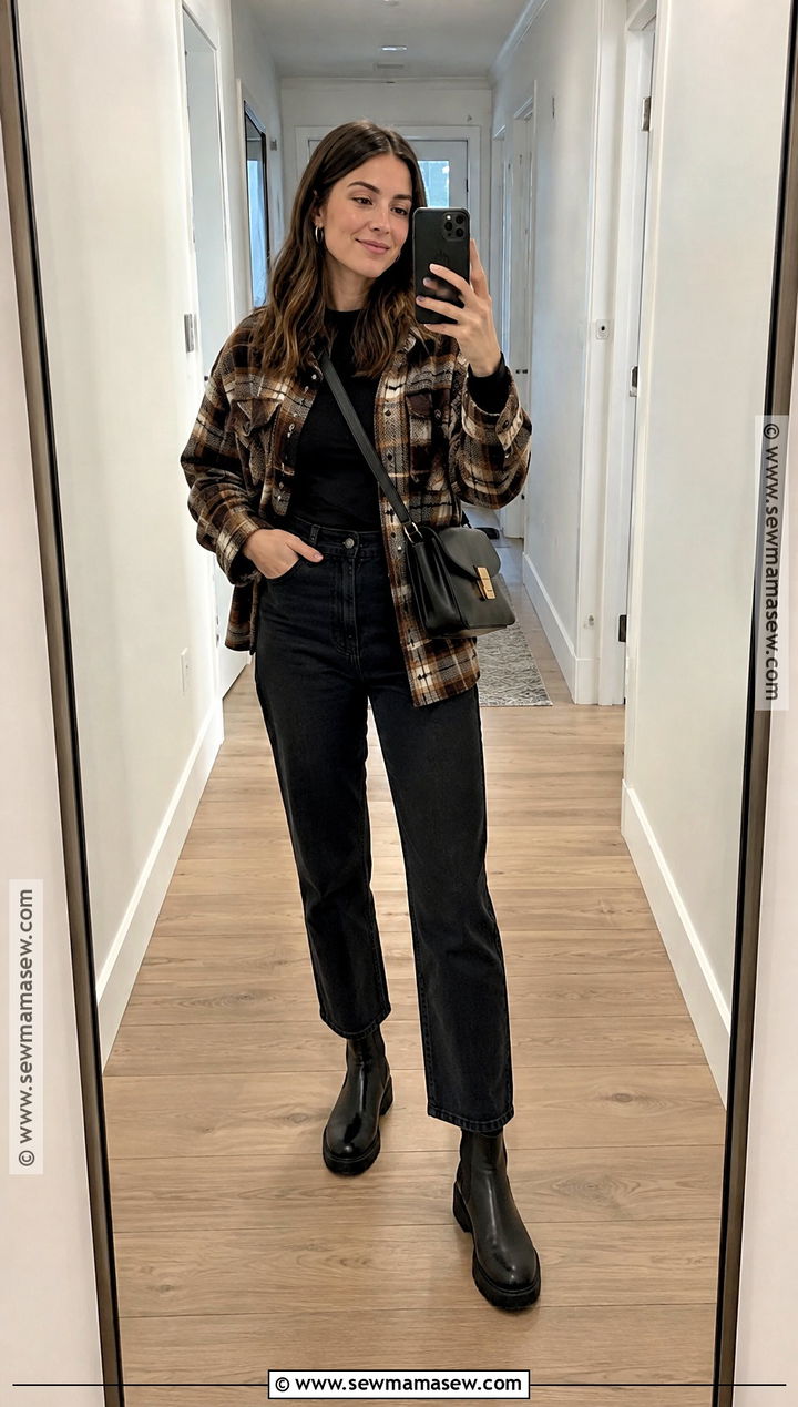 Autumn Shacket and Black Jeans Outfit - 25 autumn fits aesthetic