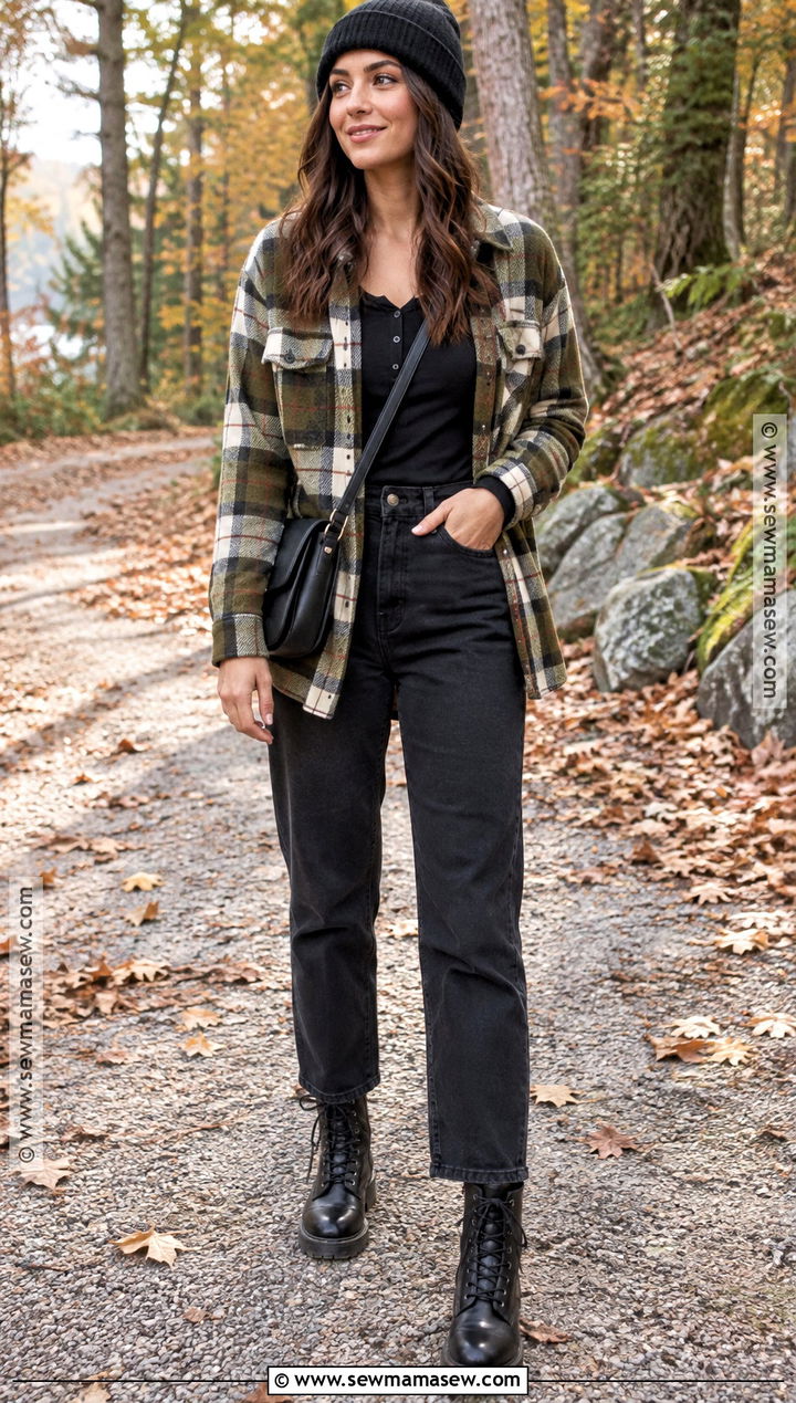 Autumn Shacket and Black Jeans Outfit - 15 Autumn Themed Clothing Ideas
