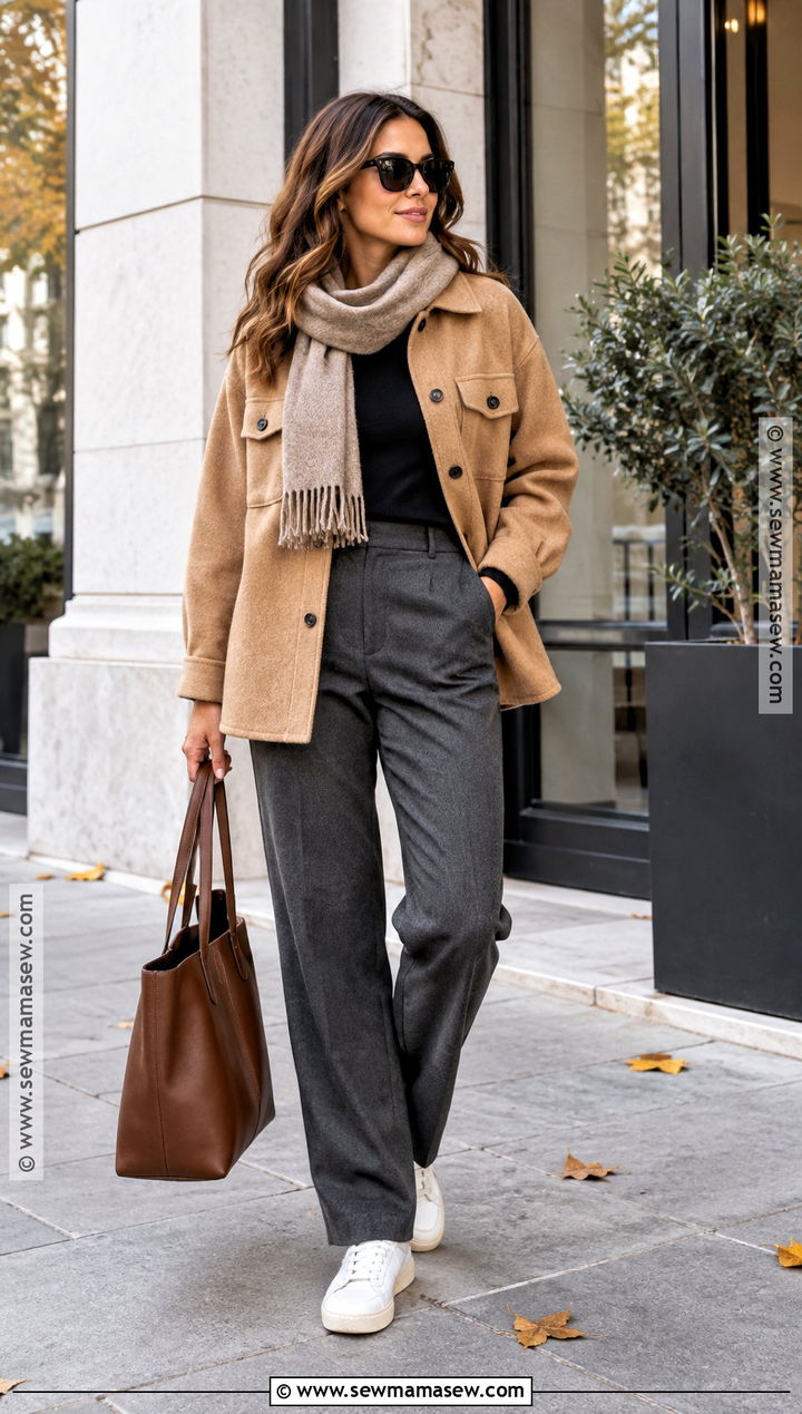 Autumn Shacket and Straight Leg Trousers Outfit - 25 outfit ideas for autumn