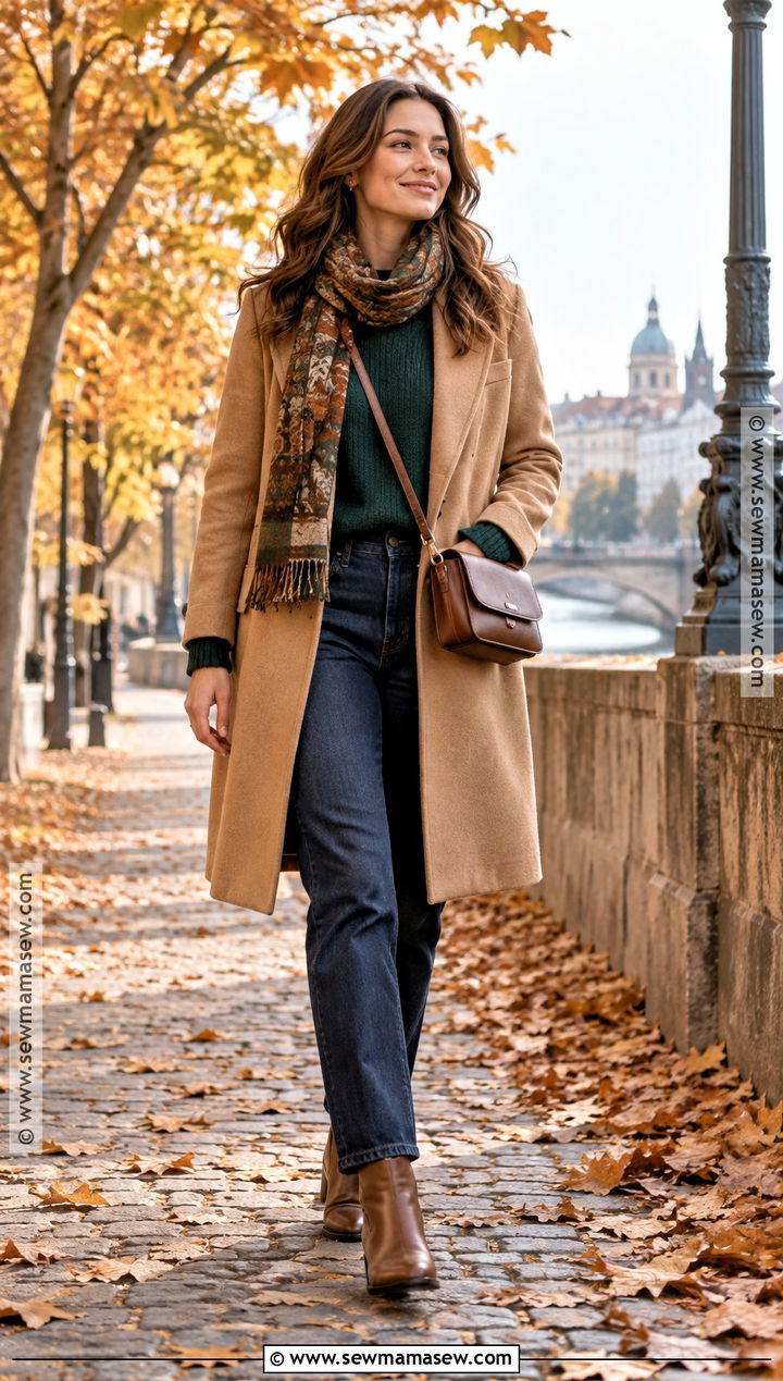 Autumn Sightseeing Outfit With Sweater And Straight Jeans - 20 autumn travel outfit ideas