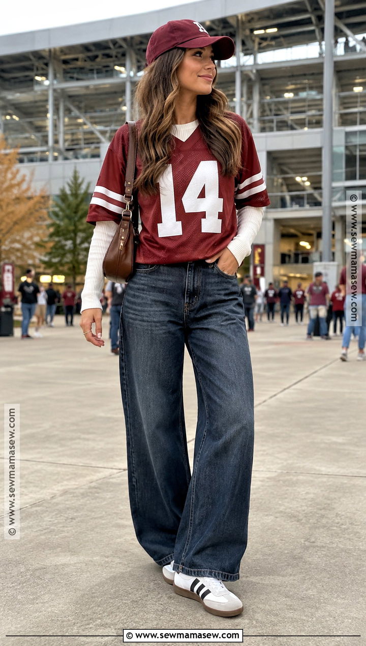 Autumn Sport Outfit With A Jersey And Wide Leg Jeans - 20 autumn sport outfit ideas