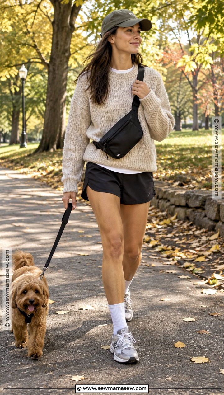 Autumn Sport Outfit With A Sweater And Running Shorts - 20 autumn sport outfit ideas