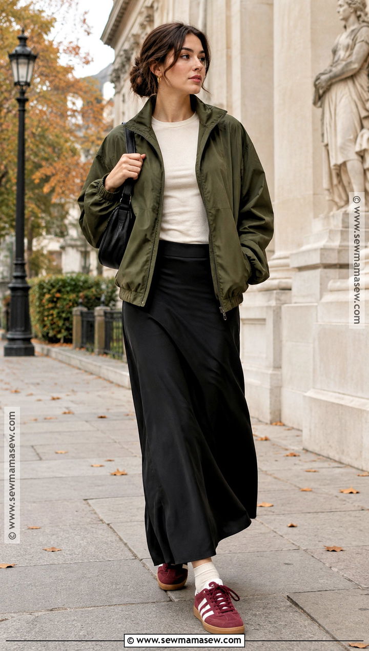 Autumn Sport Outfit With A Windbreaker And Maxi Skirt - 20 autumn sport outfit ideas