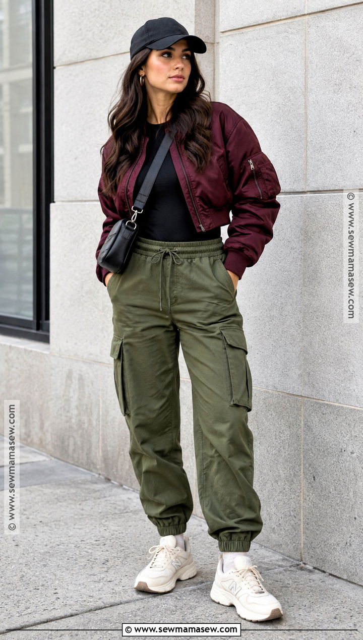 Autumn Sport Outfit With Cargo Joggers And A Bomber Jacket - 20 autumn sport outfit ideas