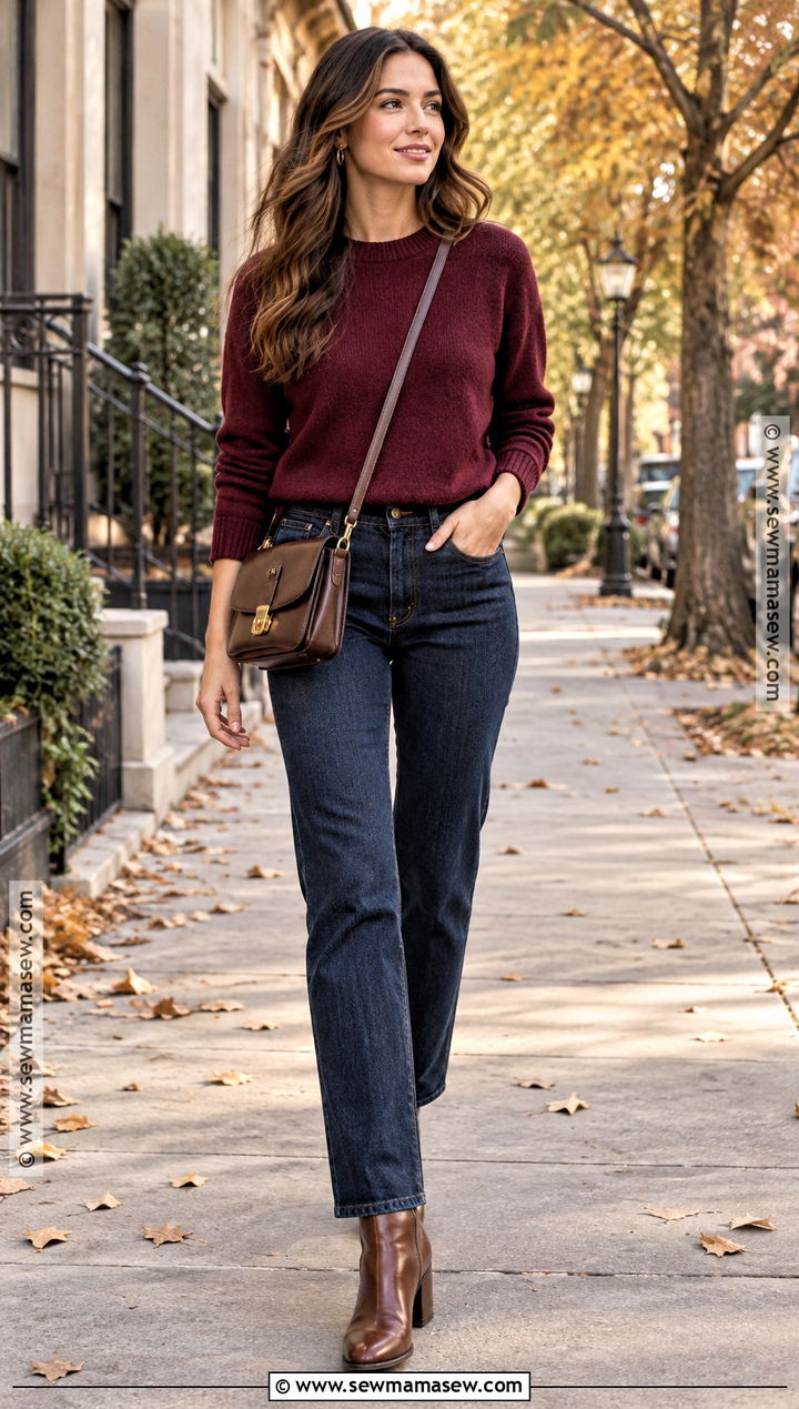 Autumn Straight Jeans Fine Knit And Ankle Boots Outfit - 15 Ladies Autumn Fashion Ideas