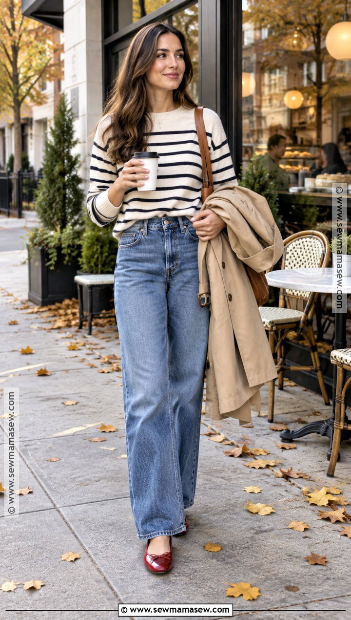 Autumn Striped Sweater Outfit With Relaxed Jeans - 30 autumn fashion ideas