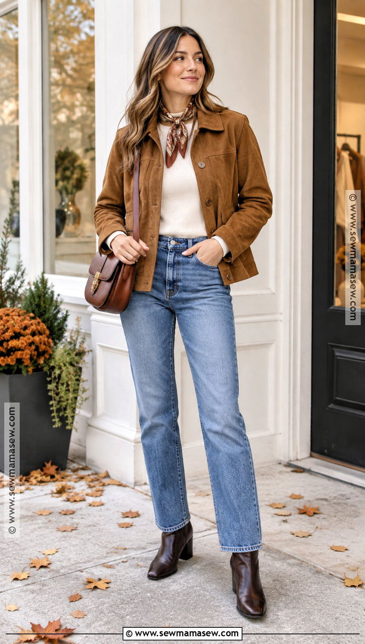 Autumn Suede Jacket And Denim Outfit - 15 Autumn Style Clothes