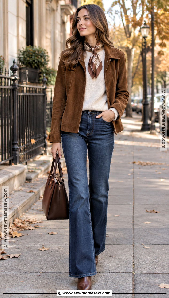 Autumn Suede Jacket With Dark Jeans - 30 autumn outfits