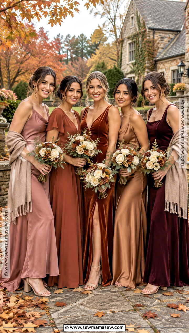 Autumn Sunset Mismatched Bridesmaid Dresses - 15 rustic fall wedding ideas autumn october bridesmaid dresses