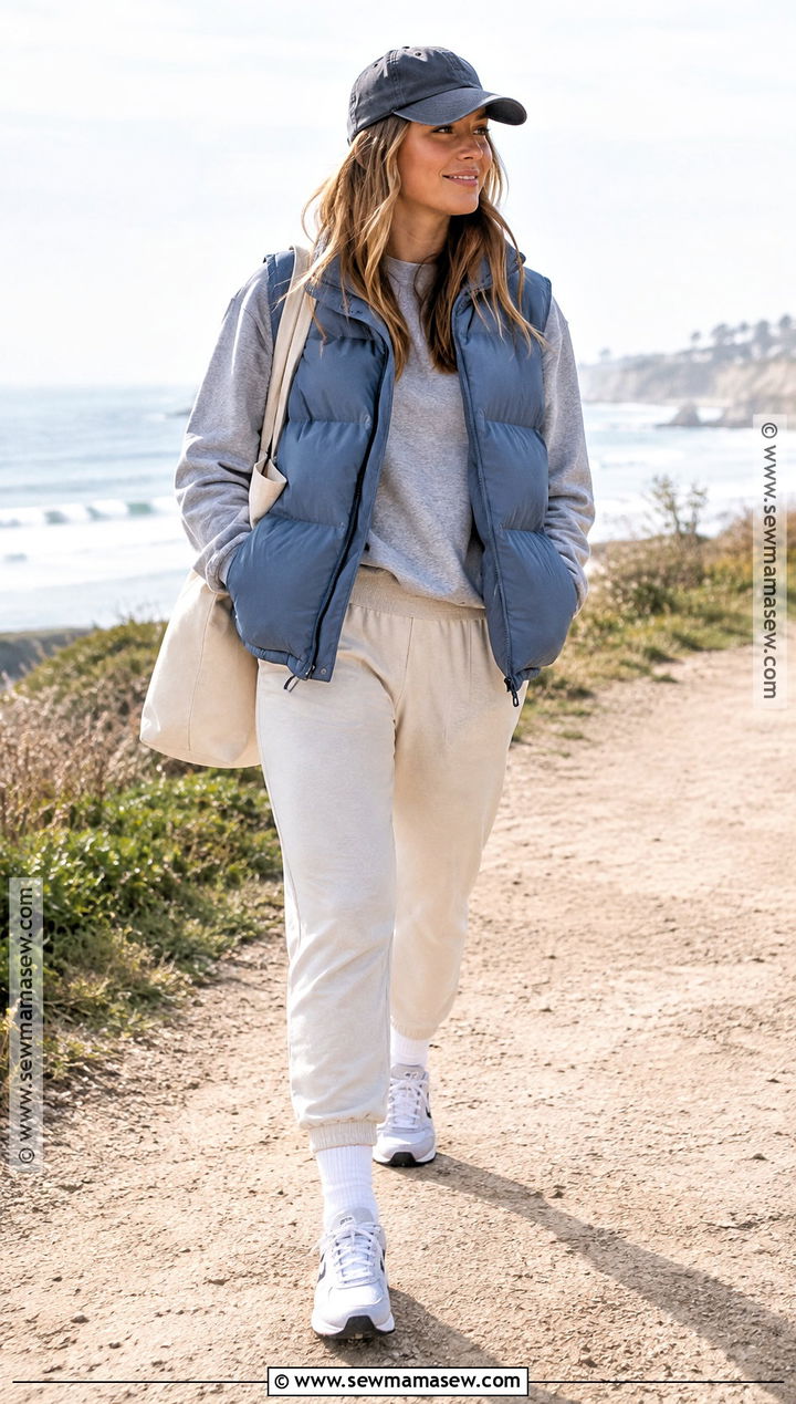 Autumn Surf Puffer Vest and Joggers Outfit - 15 Autumn Surf Style Ideas